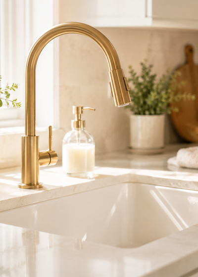Clean sink and faucet detail
