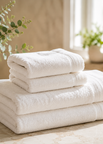 Fresh towels and bathroom detail